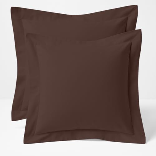 Cotton Metrics Heavy Quality European Square Pillow Shams Set of 2 Brown 600TC 100% Organic Cotton Euro Pillow Shams 26x26 Pillow Cover, Cushion Cover Euro Size