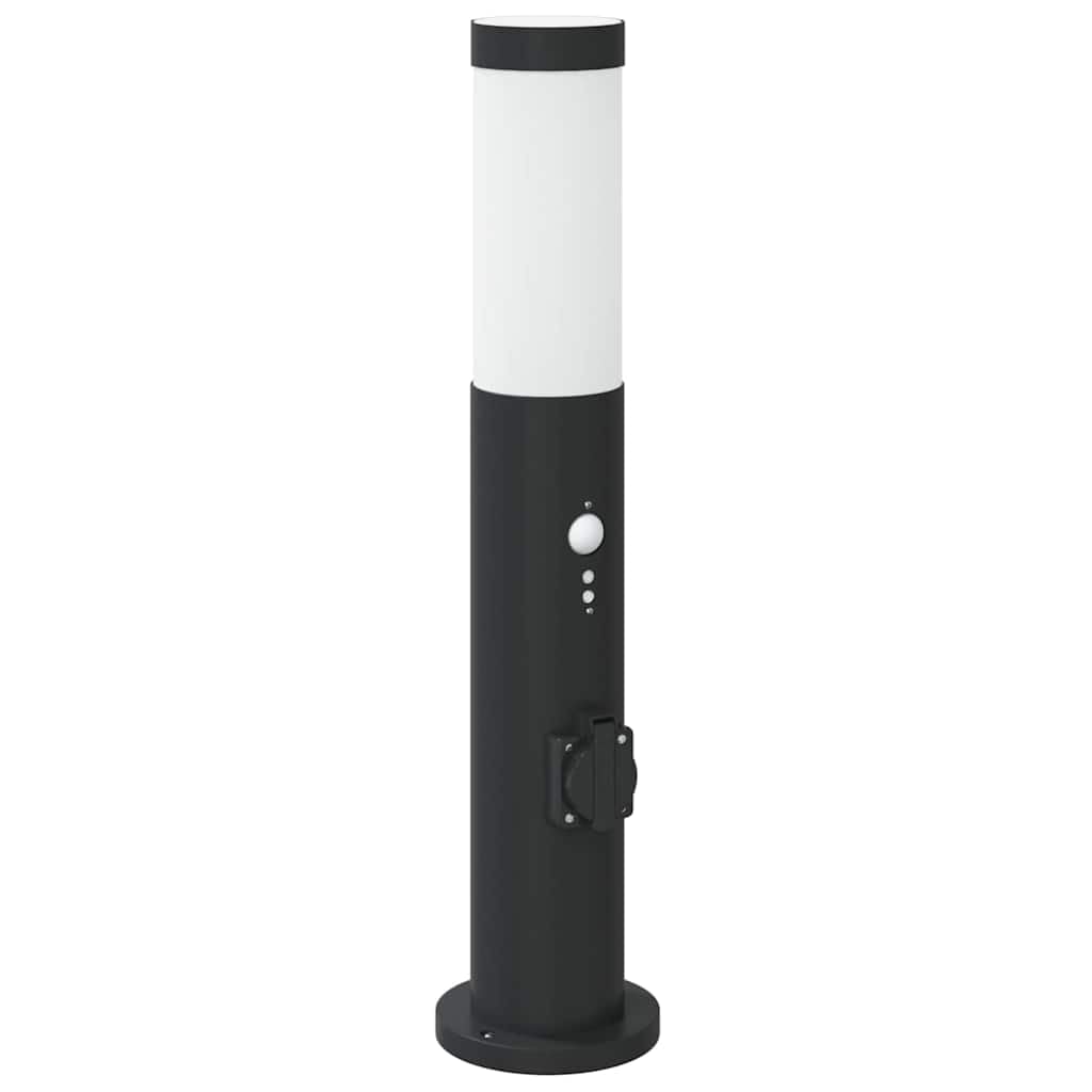 Set di 3 lampade a colonna con sensore e presa, 50 cm, in acciaio inox, IP44, per terrazza, giardino, con sensore di movimento e diffusore, moderna lampada a LED per soggiorno, camera da