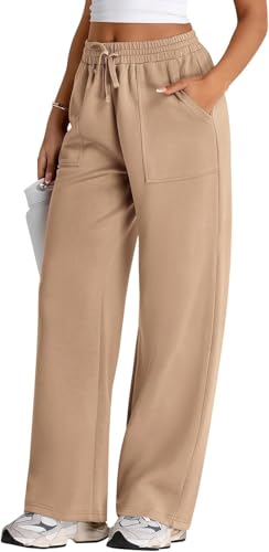 Image of Q - RIOUS Women's Wide Leg High Waisted Baggy Lounge Sweat Pants Drawstring Athletic Flared Joggers with Pockets