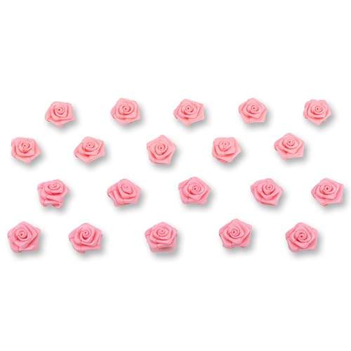 Creativery Satinrosen 15mm 20 Stück - Farbauswahl in 10/15/20/30/60mm - farbecht & waschbar - Kleine Stoffrosen zum Aufnähen - Satin Röschen zum Basteln Nähen Kleben Dekorieren - Hellrosa