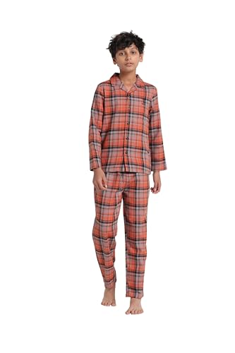 Image of Under Fourteen Boys Cotton Night Suit Set | Soft Breathable 2Pcs Sleepwear /Nightwear /Sleepsuit /Loungewear Co-Ord | Checks Top & Pyjama | Elastic Waist & Pockets | Multicolor Pajama Party & Gifting Set