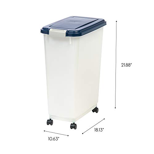 Product Image 6: IRIS USA 47Qt./35Lbs. WeatherPro Airtight Pet Food Storage Container with Attachable Casters, For Dog Cat Bird and Other Pet Food Storage Bin, Keep Pests Out, Easy Mobility, BPA Free, Navy/Pearl