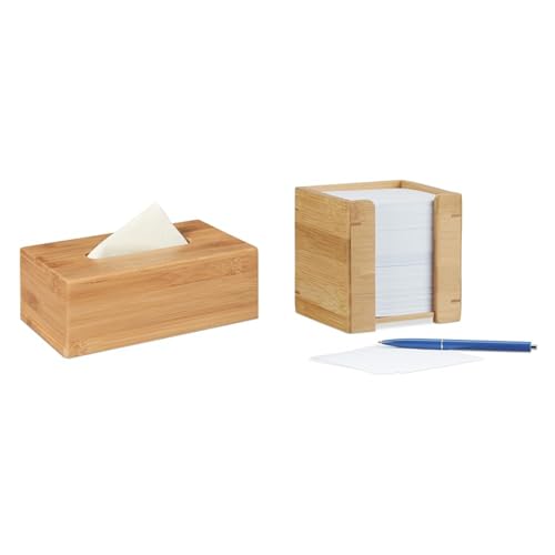 Relaxdays Kosmetiktuchbox, aus Bambus, Box für Kosmetik- & Taschentücher, Tücherbox nachfüllbar, Taschentuchbox, Natur & Zettelbox Bambus, Zettelkasten Holz
