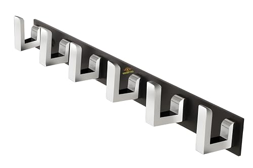 Image of Heavy Duty L Type Stainless Steel Cloth Hanger Suitable for Bathroom Bedroom Kitchen Wall Hook Rail Hanging Scarf Coat Keys Tie, Towel, Robe Hanger (Pack of 1, 6 Pin Black CP)