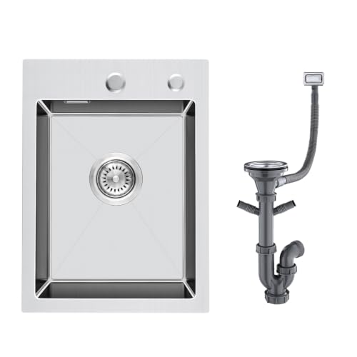KINKIBOS 304 Stainless Steel Kitchen Sink 35 x 45 cm, Small Sink, Drain Set