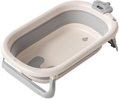 Fiegcit ベビーバス 折り畳み式 バス 赤ちゃん キッズ お風呂 沐浴 シンク 子供用品 0-8歳に適用 湯温計付き 軽量 省スペース 収納容易 沐浴 シンク+バスタブスタンド 新生児 乳幼児 (【デジタル温度表示】浴槽)