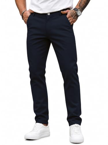 Image of HUNGSON Mens Chinos Dress Pants Slim Fit Stretch Business Casual Golf Work Slacks Trousers