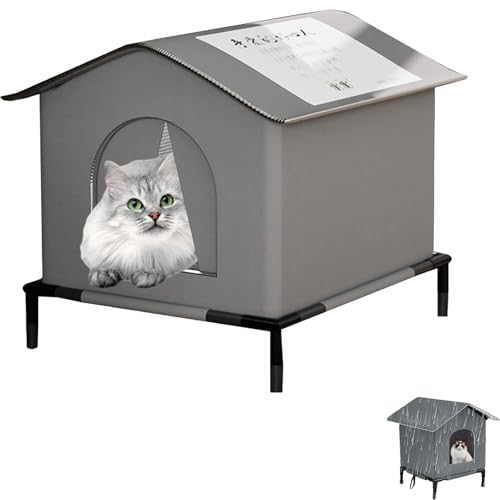 Niche pour Chat Extérieur Surélevée 7 cm, Abri Imperméable avec Toit Incliné, Maison Chat Isolée Anti-Humidité, Cabane pour Chats Errants Jardin Balcon...