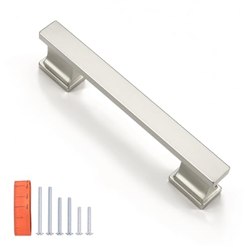 KNOBWELL 6 Pack Brushed Nickel Solid Cabinet Pulls