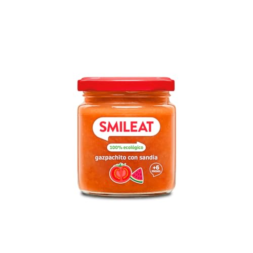 Smileat - Tarrito de Gazpachito con Sandia - Gazpacho para Bebés desde 6 Meses - Verduras y Frutas Ecológicas - con Aceite de Oliva Virgen Extra - sin Sal ni Azúcar Añadido - 190g