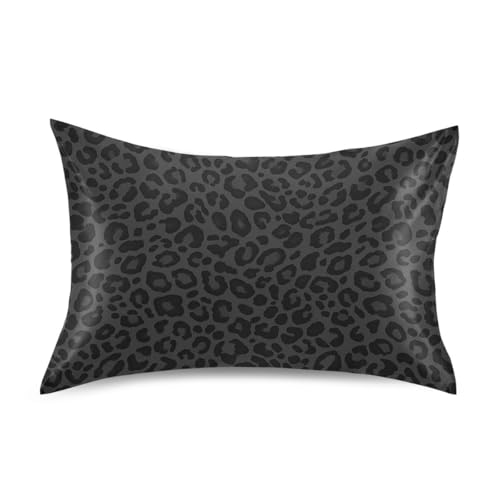 xigua Black Leopard Satin Pillowcases, Soft Breathable Silk Pillow Case with Envelope Closure for Sofa Bed Couch, Standard Size 26 x 20 Inch