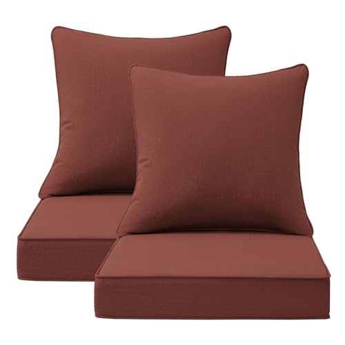 Unimatta Sunbrella Outdoor Patio Chair Cushions Set, 24" x 24"(24x24 Back), Set of 2, Water-Repellent, Fade Resistant, Deep Seat Bottom and Back Cushion for Backyard, Couch, Sofa, Canvas Henna
