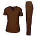 Dagacci Medical Uniform Woman and Man Scrub Set Unisex Medical Scrub Top and Pant, BROWN, M