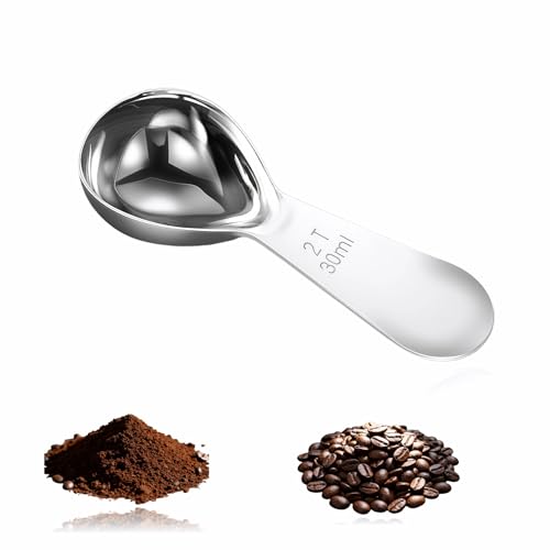 1 Tbsp(30ml) Coffee Scoop,Stainless Steel Measuring Spoons for Coffee,Protein Powder,Sugar,Easy Read Laser Engraved Mark,Short Handle Fits in Container,Rust-Resistant,Drop-Resistant (2T 30ml)