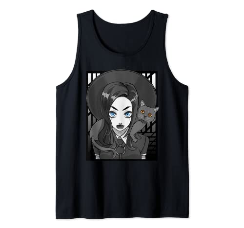 Tatuajes góticos de anime para niña, gatito negro, señora kawaii Camiseta sin Mangas