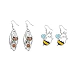 Pingyongchang Cute Halloween Theme Earrings Funny Acrylic Cartoon Cat Pumpkin Ghost Rainbow Dangle Drop Earrings for Women Halloween Costume Party Jewelry Accessories Gift-Bee