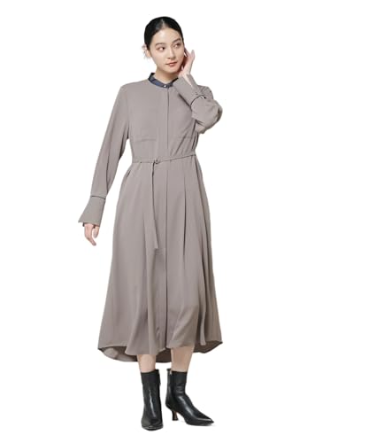 [ナノ・ユニバース] スタンド バイカラー ベルト付き ワンピース レディース S 053 モカ 669-5219303