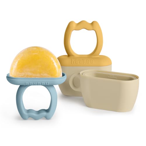 Image of Haakaa Chilly Monster Breastmilk Popsicle Molds, Silicone Popsicle Molds for Baby Teething Relief, BPA Free Frozen Breast Milk Teether Popsicle Maker & Ice Pop Molds for Infant 6m+(Sky Blue + Mustard)