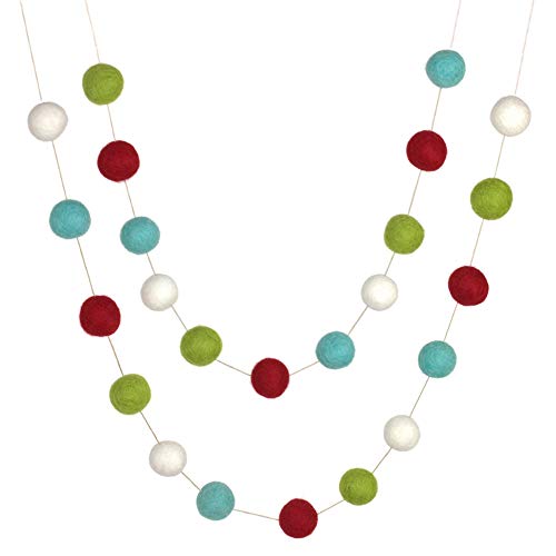 Red, White, Lime, Turquoise Felt Ball Garland- 1" (2.5 Cm) Wool Felt Balls- Home Decor Holiday Christmas #TOP5