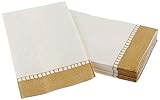 Caspari Entertaining Linen Border Guest Towels, Gold, Pack of 15