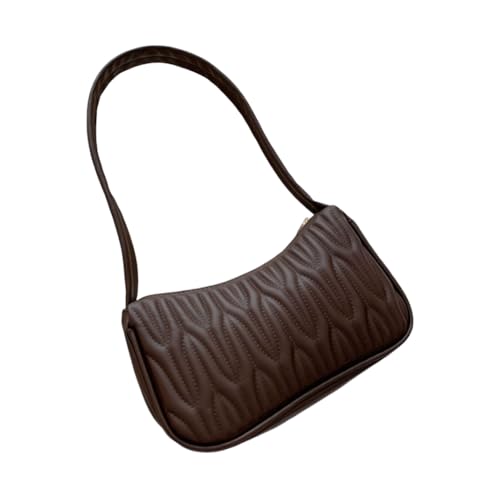 Shoulder Handbag Women PU Solid Color Underarm Coffee