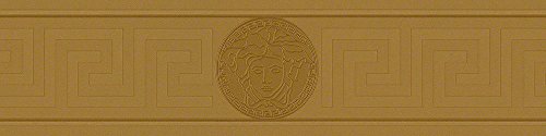 Livingwalls Versace Design Bordüre Gold - Logo Grafikmuster Metallic geometrisch Borte 5,00 m x 0,13 m - Made in Germany
