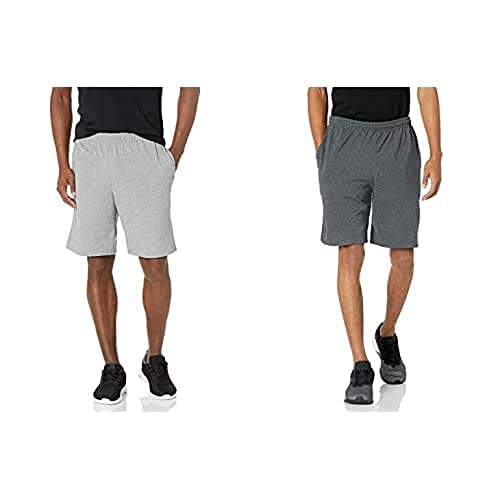 Russell Athletic Men's Cotton Baseline Short with Pockets, Black Heather & Oxford, 3X-Large