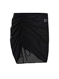 SheIn Women's Drawstring Ruched Short Bodycon Beach Skirt Mesh Swimsuit Cover Up Black Medium