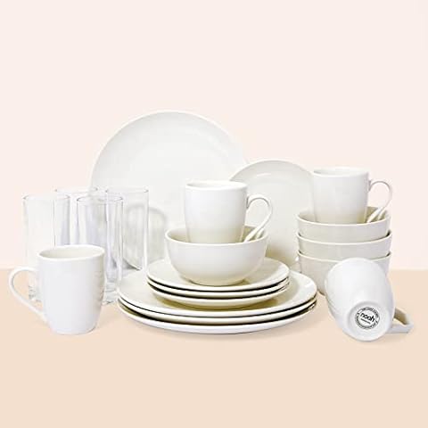 noah 16 Piece Dinnerware Set - 4X Person Dinnerware - Modern Design - White Porcelain Cover