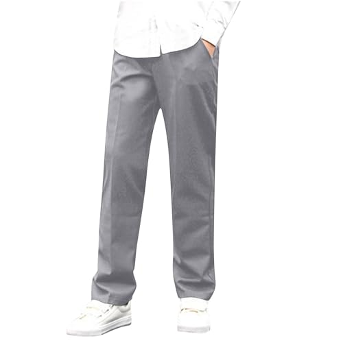 Middle Aged Boys' Suit Pants Fashion Solid Color Middle Waist Pocket Button Zipper Straight Pants 3-16 Years C-991 Gray