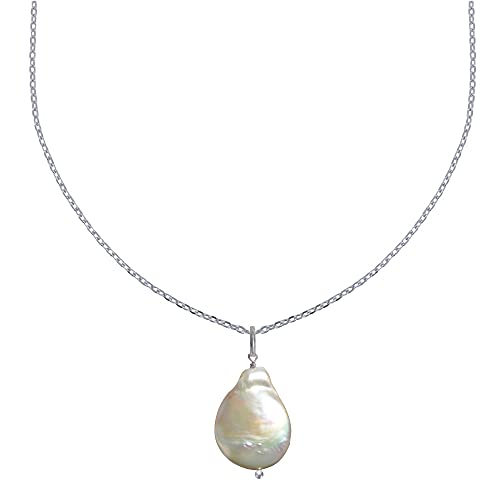 Collier Argent Rhodié Perle de Nacre Plate pour Sublimer vos Tenues d'Été