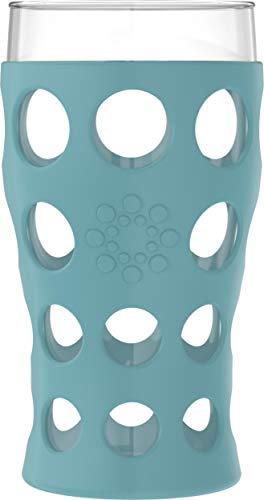 Lifefactory 20-Ounce Beverage Glasses With Protective Silicone Sleeves, 4 Count (Pack Of 1), Stone Gray, Aqua Teal, Dusty Purple, Carbon #TOP2