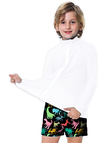 Girls Rash Guard Shirt Surfing Shirts Kids Boy Zip Upf 50+ Quick Dry Swimwear Tops With Thumbholes White 7-8Y #TOP5