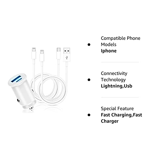 Iphone Fast Car Charger, [Apple Mfi Certified] Apple Car Charging Adapter, Dual Port Usb A And Usb C Plug With 2Pack 6Ft Lightning Cable For Iphone 14 Pro/13 Pro Max/12 Mini/11 Pro/Se/X/8 Plus, Ipad #TOP7