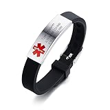 AluoWang Personalized Silicone Medical Alert Bracelets for Women Men Free Engraving, Waterproof Medi