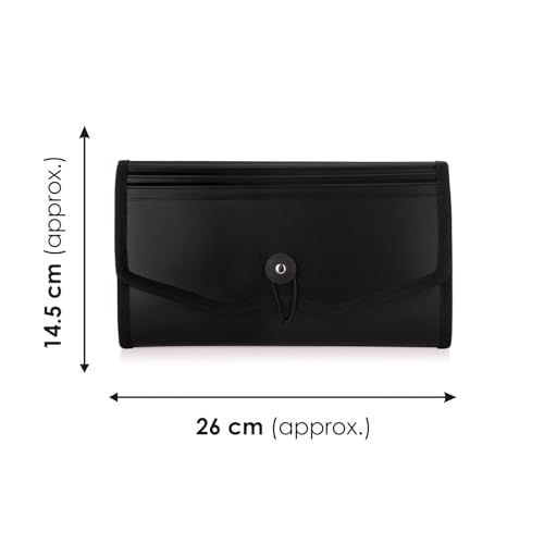 Image of Polen Expanding Cheque Book Holder Case, 13 Pocket Multi Passbook Holder /Bill Folder /Passport /Memo Cards /Cash Storage Pouch Organizer with Elastic Swing .(Radiant Black)