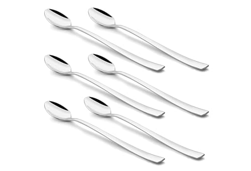 Image of Long Handle Spoon, Long Mixing Stirring Spoon for Iced Tea, Coffee Suitable for Tall Glasses, Cocktail Bar Stainless Steel Long Handle Spoon, Soda Spoon, Milkshake Spoon (6 pcs Imp Kodenur)