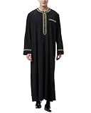 LVCBL Black Thobe for Men Islamic Muslim Men Clothing Mens Abaya Gown Shirts Black XL
