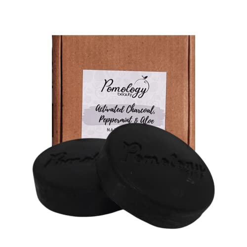 Pomology Beauty Pomology Natural Black Soap with Activated Charcoal, Peppermint oil and Aloe Extracts for Acne and Oily, Palm Oil Free, 5.6 OZ (2 Soap Bar).