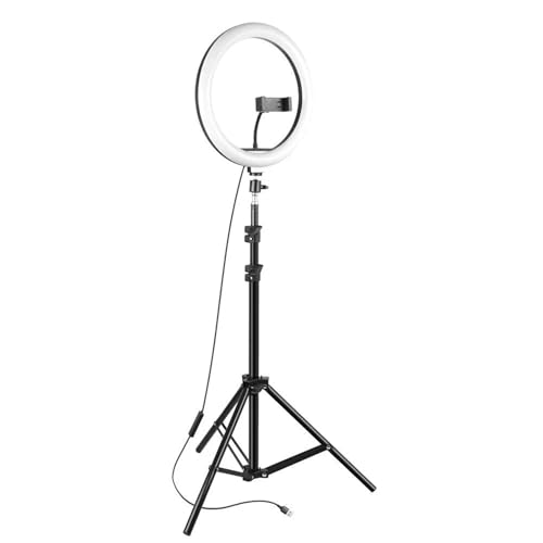 14 inch LED Ring Light with Tripod Stand - 3 Color Temperatures, Dimmable Brightness for Live Streaming, Selfie, Makeup & Video Shooting