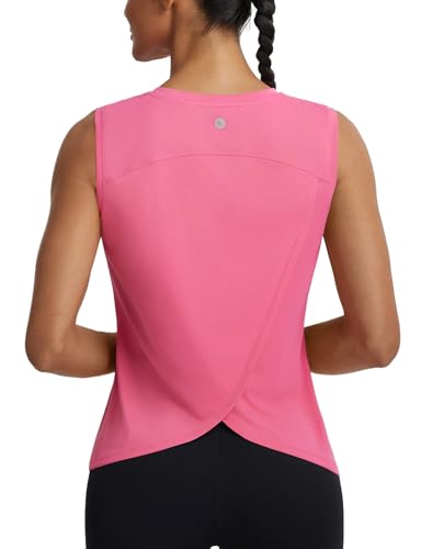 baleaf Gym Shirts Womens Sleeveless Sports Tops for Workout Tank Tops Running UPF 50+ Tennis Yoga Shirt Pink L