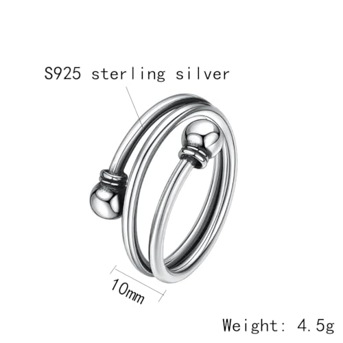 RobertDTesta S925 Sterling Silver Simple Fashion Women's Ring, Adjustable Stackable Personalized Ring,Argent,8 – vue 2