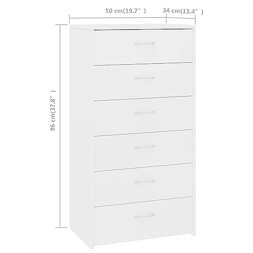 Credenza, Cassettiera, Mobiletto, Organizer, Cucina, Soggiorno, Soggiorno, Con 6 Cassetti, 50 X 34 X 96 Cm, Legno Composito Bianco 02_0029756 - 2