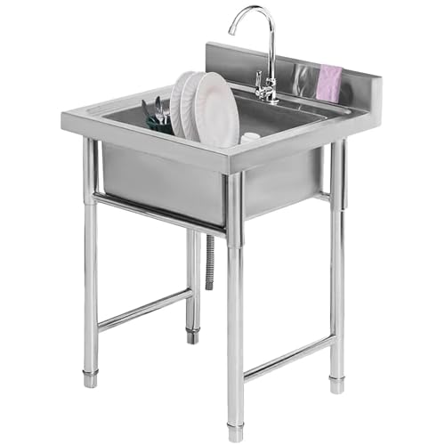 Commercial Restaurant Sink Set Free Standing Catering Sink Restaurant Kitchen Sink for Indoor Outdoor Laundry Garage,60cm