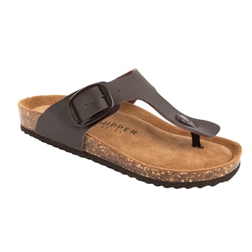 Chipper Soles Leather Women Sandals for Summer – Casual and Soft Flat sandals - Ribbed Rubber Slides with Adjustable Strap - Durable and Non-slip Bounce Sandal