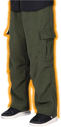 （05:30時点） [KO ZOON] 暖パン メンズ 冬 裏ボア 防寒 カーゴパンツ コーデュロイ 大きいサイズ ゆったり K88 (JP, アルファベット, 3XL, オリーブ)
