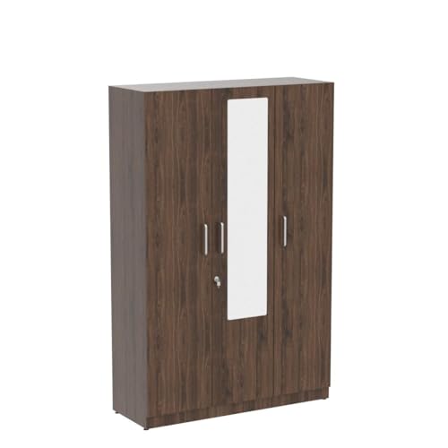 Image of Wakefit Wardrobe | 1 Year Warranty | Engineered Wood Almirah, Cupboard for Clothes Storage | 3 Door, Mirror, 1 Drawer, 1 Hanging Space | Gingham - Columbian Walnut
