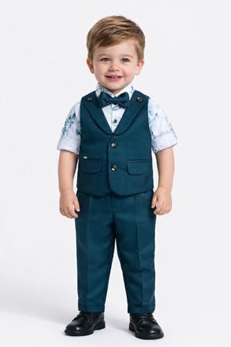 Image of Baby Boys Formal 3 Piece Suit Set with Shirt Matching Pant, Waistcoat & Bow Tie Kids Outfit, Stylish Dress for Toddler & Little Boys, Comfortable Designer Clothing Set