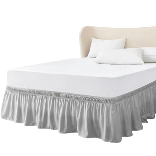 Cache-Sommiers Jupe de lit à Volants Robuste et Élastique Style Enveloppant Cache Sommiers, Facile a Mettre et à enlever(Kaki,137x178+38cm)