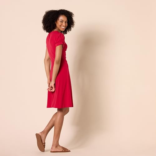 Image of Amazon Essentials Women's Gathered Short Sleeve Crew Neck A-line Dress (Available in Plus Size)